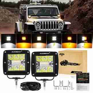 Auxbeam Strobe LED Light Pod, 6 Lighting Modes Amber White Fog Light Off-Road for Jeep Gladiator JT