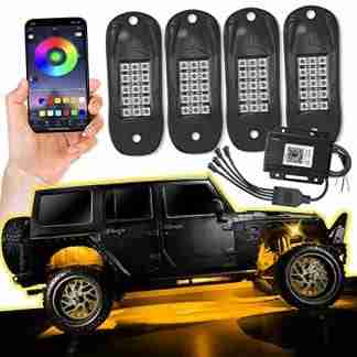 SHINIGHT RGB LED Rock Lights for Trucks, Music Mode, 29 Colors Changing Modes for Jeep Gladiator JT