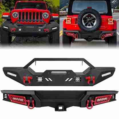 SUNPIE Bumper Front and Rear, JL/JLU , Rock Crawler Bumper w/6 LED Lights&4
